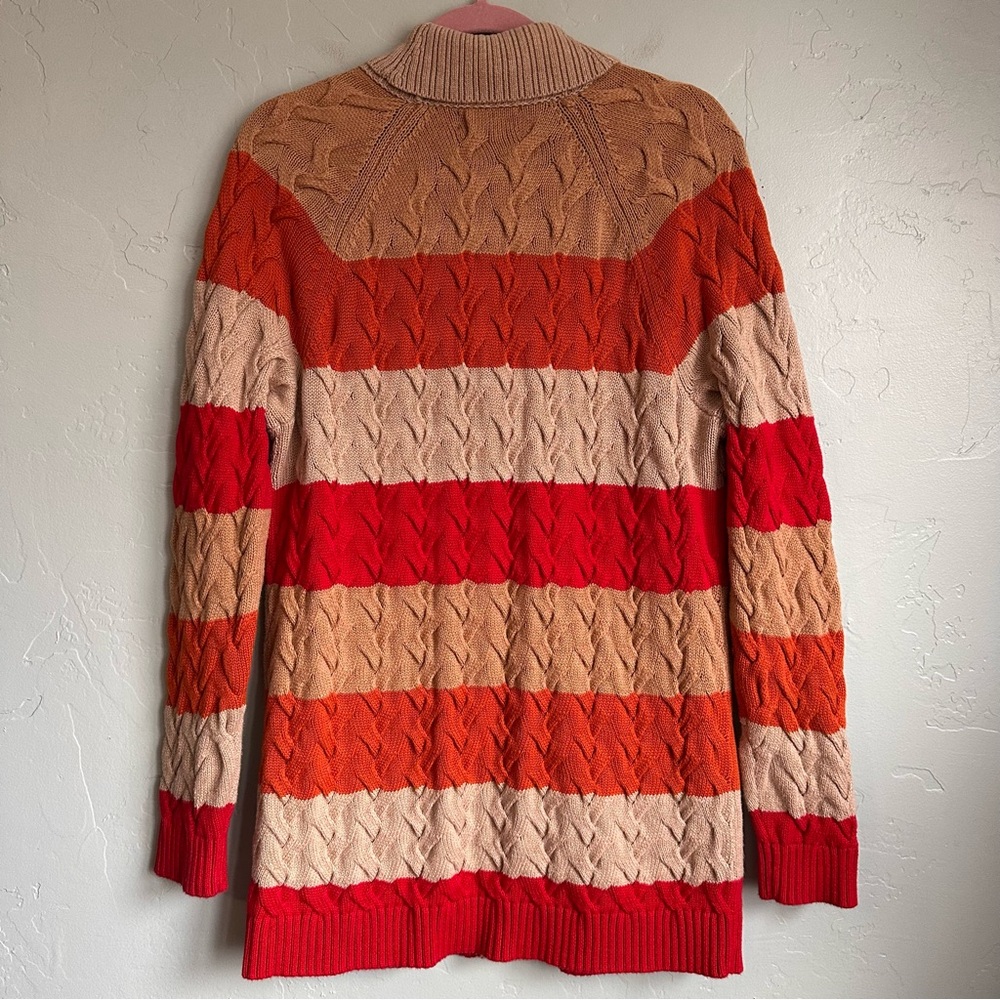 Lands' End Women Coastal Drifter Striped Cable Knit Cardigan Sweater Medium EUC - Picture 4 of 6